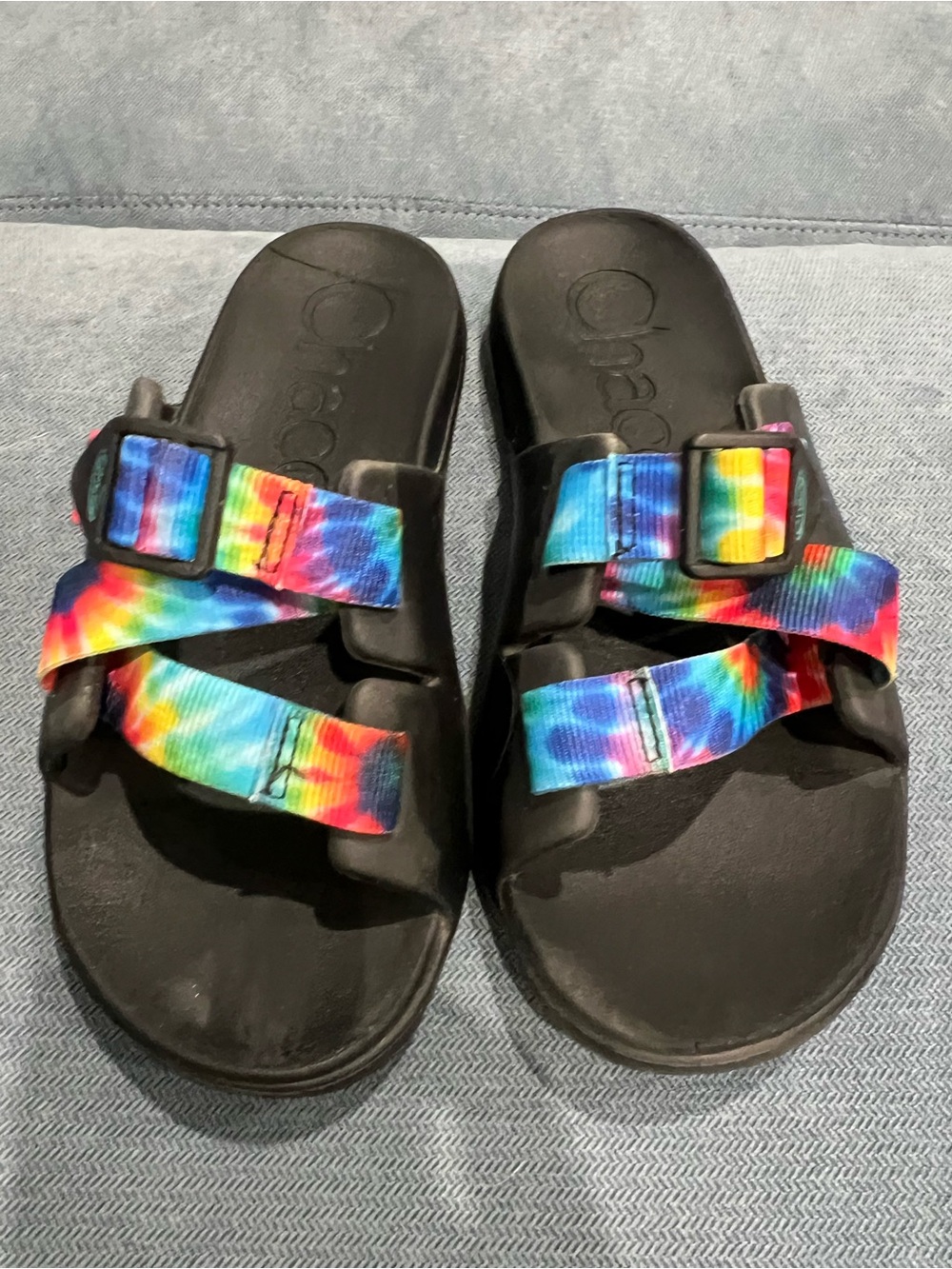 Chaco Kids Tie-Dye Rainbow Strap Sandals - Black Footbed